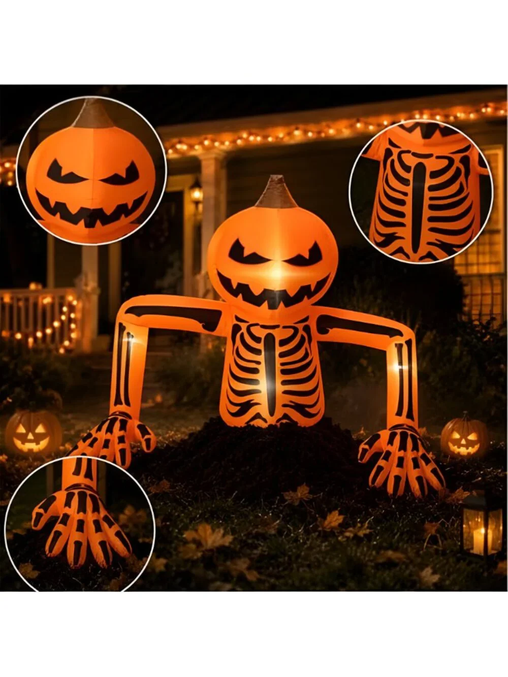 7.7Ft Halloween Inflatables Pumpkin Skeleton Decorations with LED Lights